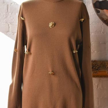 1990’s | Gianfranco Ferre | Caramel Sweater with Gold Lion Heads 
