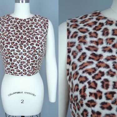 1960s Plush Crop Top | Vintage 60s Leopard Print Shirt | small / medium 