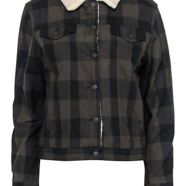 Rag & Bone - Olive & Black Plaid Button-Up Jacket w/ Faux Sherpa Lining Sz M