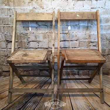 Pair of Wood Slat Vintage Folding Chairs