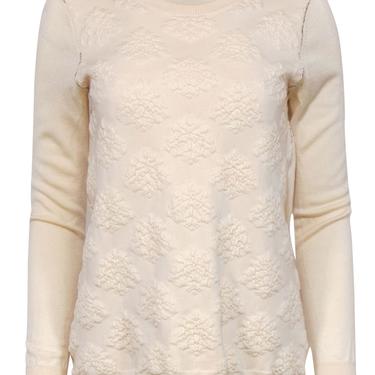Lela Rose - Cream Wool Blend Textured Sweater w/ Beading Sz S