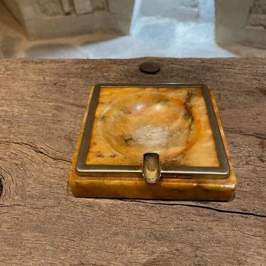 Marbled Stone & Brass Trimmed Square ASHTRAY Mexico Modernism 1970s Hipster 