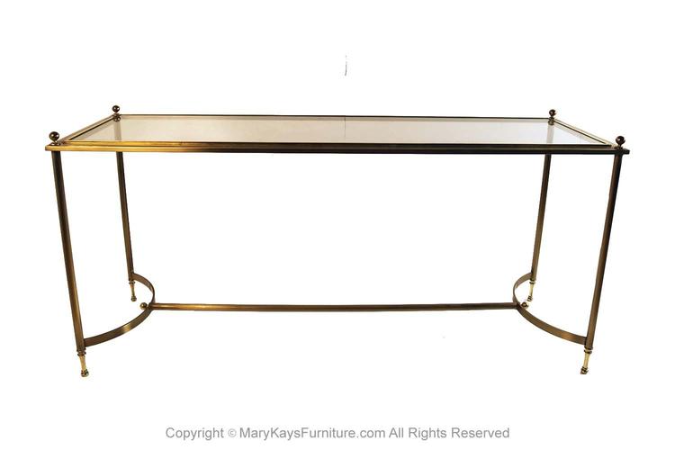 Neoclassical Style Glass Brass Console Table Maison Jansen Style 