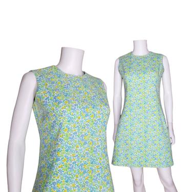 Vintage Floral Mini Dress, Small / Vintage 1960s Mod Dress / 60s Gogo Dress / Blue Butterfly Print Dress / Sleeveless Short Summer Dress 