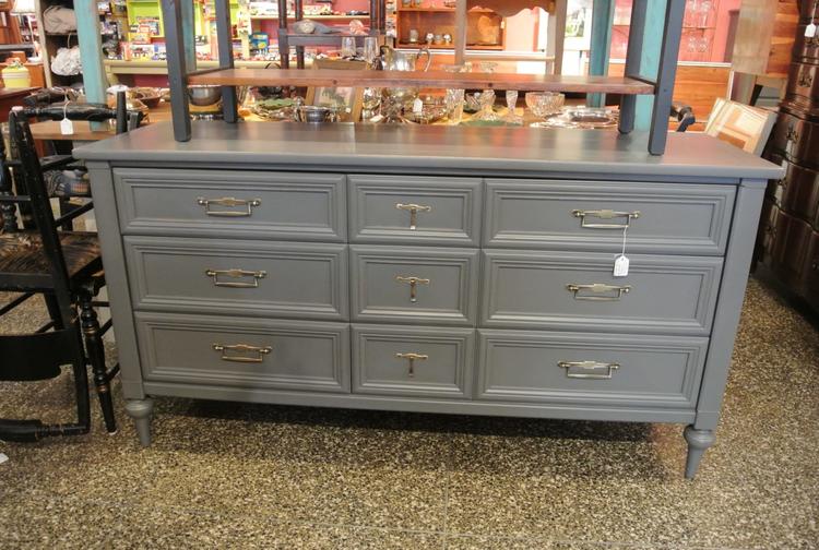 grey painted 9 drawer dresser $525
