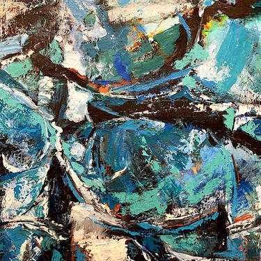 Abstract Modernist Oil Painting Titled &#8220;Blue Forest&#8221;	