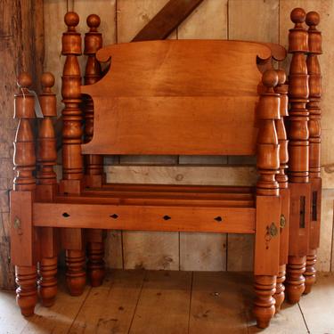 Pair of Ball &amp; Bell Twins in Maple w/ Ram's Ear Headboards. 19th Century