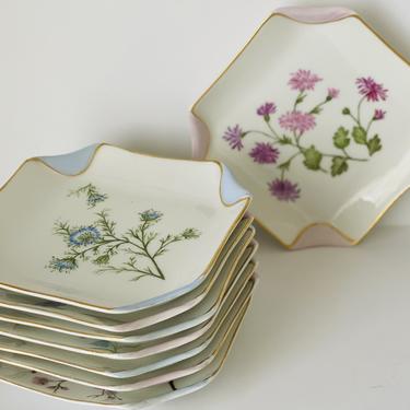 Antique Limoges Porcelain Handkerchief Plates, Set of 8