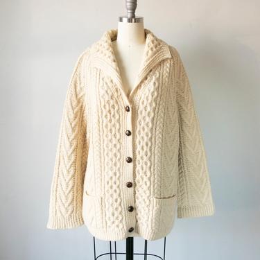 1970s Irish Wool Cardigan Sweater Knit L 