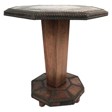 French Art Deco Leather and Brass Stud Decorated Table