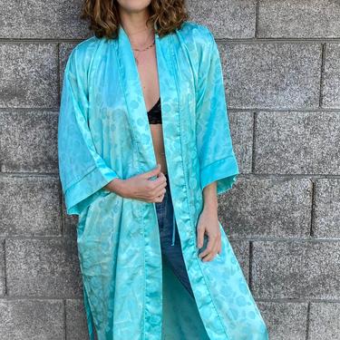 Authentic Christian DIOR Vintage 80s Robe - Teal / Turquoise Dressing Gown - Light Blue Duster - Small - Large 