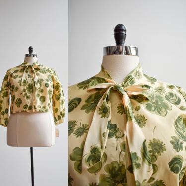 1950s Floral Blouse with Bow Tie 