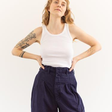 Vintage 29 Waist Pleat Blue Twill Chino Shorts | High Rise Workwear | Button Fly | SB022 