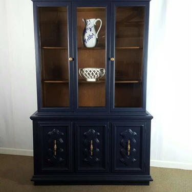 China Cabinet hand painted in Coastal Blue with Gold handles. by Unique