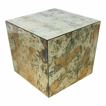 Worlds Away Modern Antique Mirror Cube Side Table