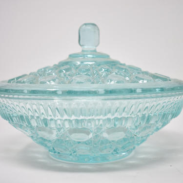 Vintage Windsor Button &amp; Cane Lidded Bowl | Indiana Glass Light Aqua Glass Server | Small Vegetable Covered Dish | Cranberry Sauce Dish 