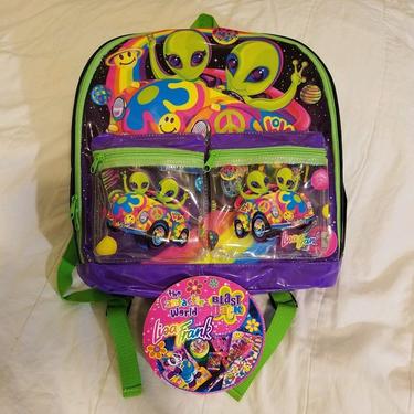 90s Lisa Frank Alien Backpack Full Size, Vintage Lisa Frank Backpack, Zoomer and Zorbit, 90s Vinyl Backpack Club Kid Bag 