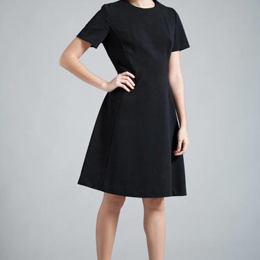vintage 60s LBD little black dress A-line short sleeves zigzag textured LARGE L 