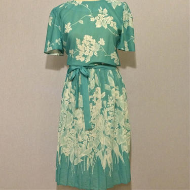 Vintage Floral Mint Pleated Skirt 70s Dress 