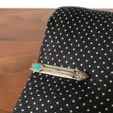Vintage Native American Silver & Turquoise Stone Inlay Arrow Tie Bar 