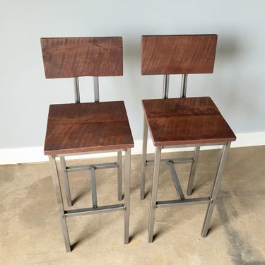Reclaimed Wood Bar Stools With Industrial Metal Base, Set of 2 