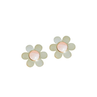 Brass Daisy Earrings with Stone