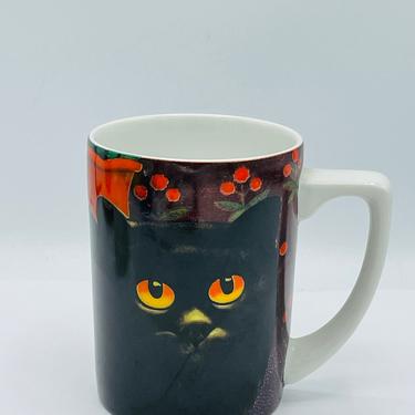 RESERVED   Vintage Martin Leman Dept 56 &quot;Dominic&quot; Cat Coffee Tea Mug Cup RARE Black and Orange 