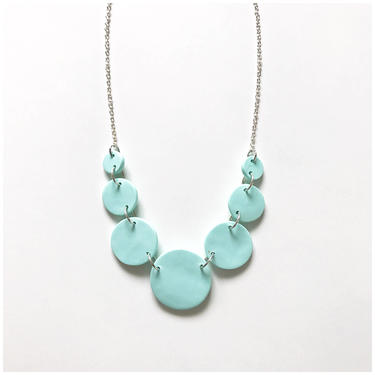 Ice blue circle necklace - handmade with polymer clay and nickel free metal 18&amp;quot; by ChrisBergmanHandmade