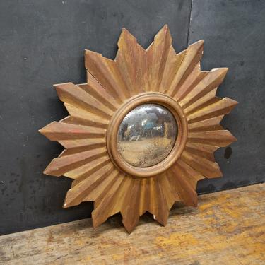 Starburst Mirror Convex Vintage Wooden Painted Shabby Chic Mid-Century Farmhouse 