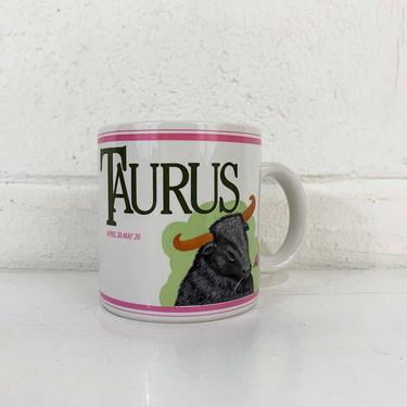 Vintage Taurus Zodiac Mug Astrology White Horoscope Coffee Tea Birthday Gift Applause 1980s 80s Retro Present 