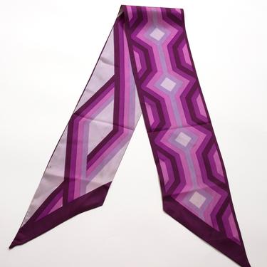 WOW So Cool Vintage 60s 70s Purple Op Art Geometric Double Sided Long Head / Neck Scarf / Tie 