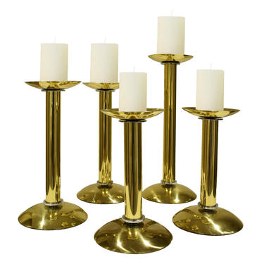 Karl Springer Set of 5 Candle Holders in Brass 1980s