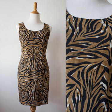 Vintage 90s Brown Zebra Print Shift Dress 
