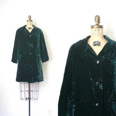 vintage 50's winter coat - embossed velvet / Bottle Green - deep emerald / Joseph Horne Co. 