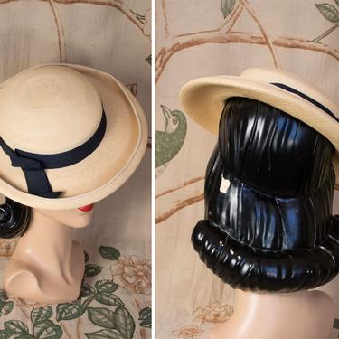 1940s Hat - Smart Rare 40s Genuine Panama Straw Summer Tilt Hat by Knox, 