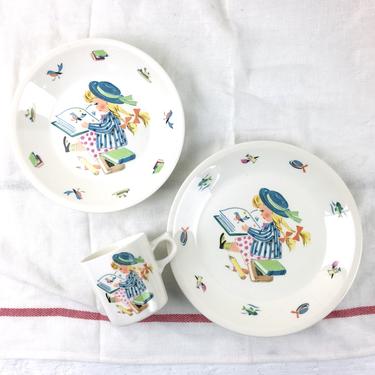 Figgjo Norway child's 3 piece table set - bowl, plate, cup - 1950s vintage 