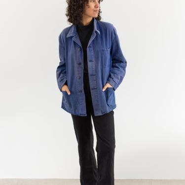 Vintage Blue Sun Fade Chore Jacket | Unisex Herringbone Twill Cotton Utility Work Coat | L | FJ030 
