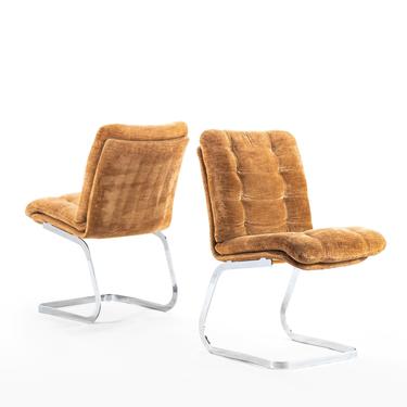 Chrome and Fabric Roche Bobois Mid-Century Cantilever Chairs - Set of 2 