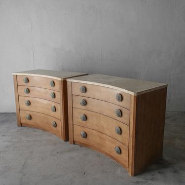 Large Pair of Travertine Top Curved Dressers 