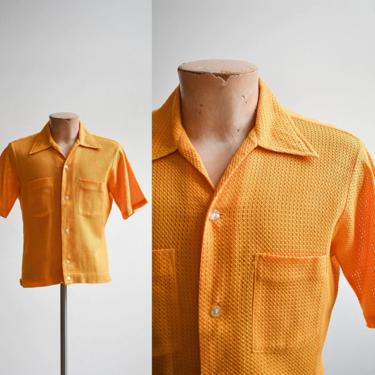 1960s Mesh Mustard Yellow Button Down Shirt 