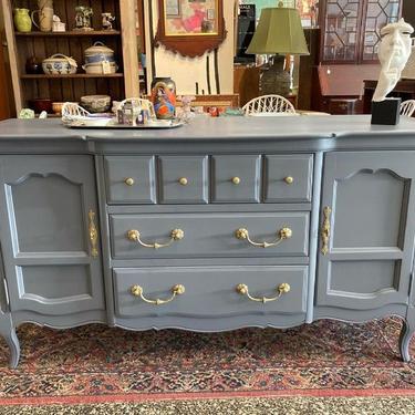 Gray painted credenza from Thomasville. 61.5” x 21.5” x 33”