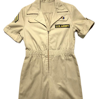 Vintage Women's US Army Short-Sleeve Coveralls ~ size XS to S ~ Military / Work Wear ~ Jumpsuit / Boiler Suit ~ Patches / Patch 
