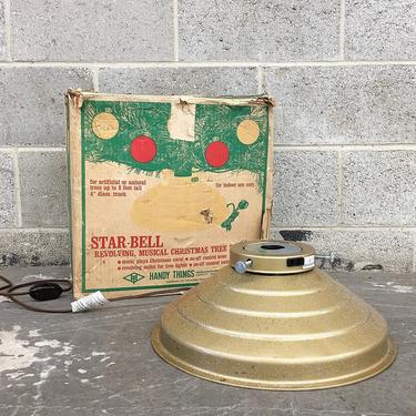 Vintage Rotating Christmas Tree Stand Retro 1960s Music Star Bell + Model 69RM + Gold + Glitter Metal + Motorized Revolving + Holiday Decor 