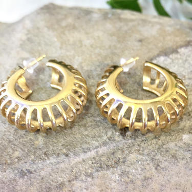 Vintage Earrings, Gold Tone Earrings, Vintage Jewelry, Small Hoop Earrings, Cut Out Jewelry, Post Earrings, Special Occasion, Mothers Day 