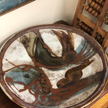 Mid Century Modern Retro Deco Pattern Brown vintage handmade studio pottery ceramics plate tray abstract 