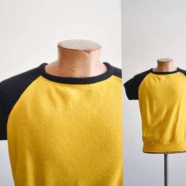 1970s Yellow &amp; Black Short Sleeve Raglan Pullover 