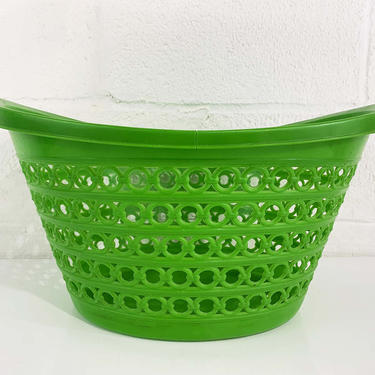 Vintage Groovy Kelly Green Fesco Plastic Laundry Basket Retro Storage Container Bathroom Chain Link Circle Hamper USA Movie TV Prop 