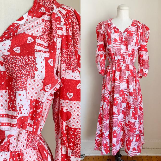 Vintage 1980s Heart Novelty Print Dress / M 