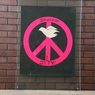 1970 HIP Products Black and Neon Pink Peace Sign and Dove Shalom Blacklight Poster 28.75&quot;x23&quot; 