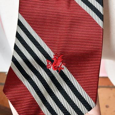 Don Loper Vintage Tie Mens Necktie 1970's Wide Red Black Stripe Silk Designer Suit Tie, 4 Inches Wide, Disco Hippie 
